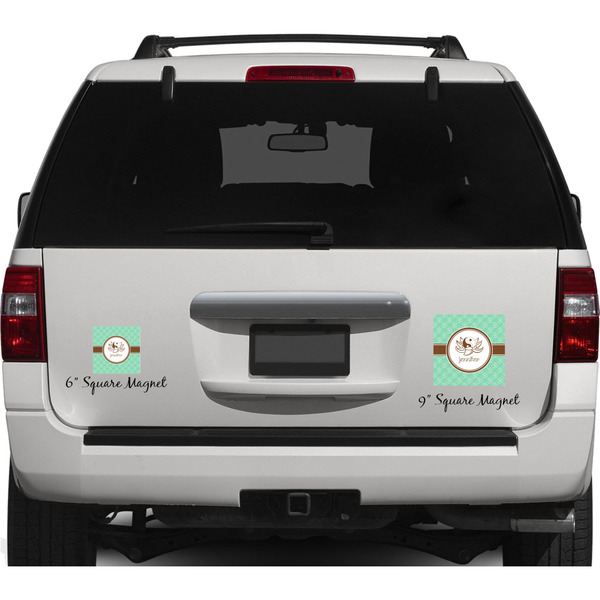 Om Personalized Square Car Magnets on Ford Explorer