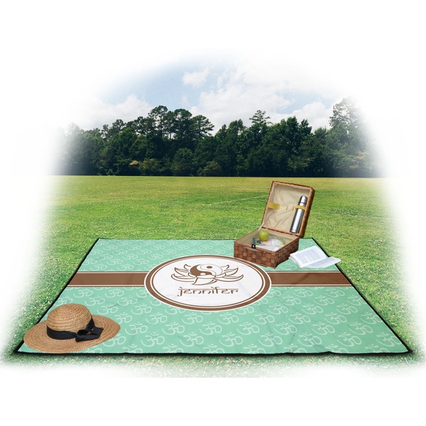 Om Picnic Blanket - with Basket Hat and Book - in Use