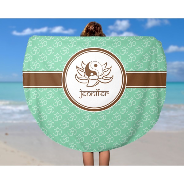 Om Round Beach Towel - In Use
