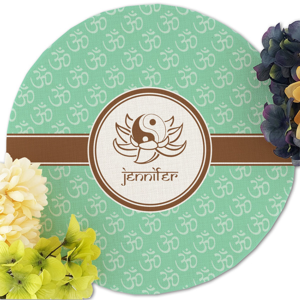 Om Round Linen Placemats - Front (w flowers)