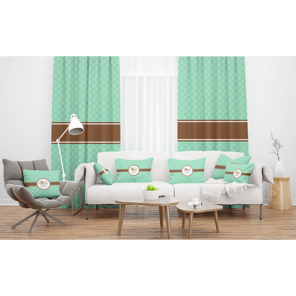 Om Sheer and Custom Curtains in Room with Matching Pillows