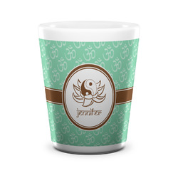 Om Ceramic Shot Glass - 1.5 oz - White - Set of 4 (Personalized)