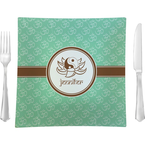 Custom Om 9.5" Glass Square Lunch / Dinner Plate- Single or Set of 4 (Personalized)