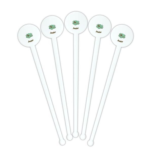 Om White Plastic 7" Stir Stick - Round - Fan View