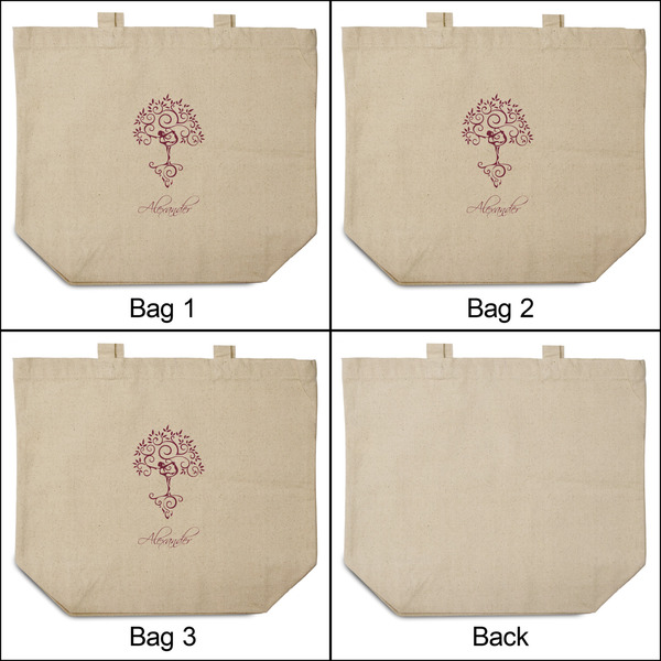 Yoga Tree 3 Reusable Cotton Grocery Bags - Front & Back View