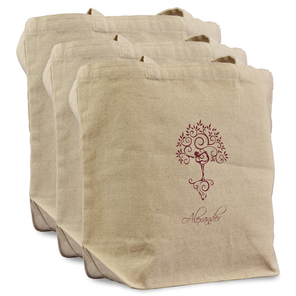 Yoga Tree 3 Reusable Cotton Grocery Bags - Front View