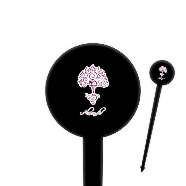 Custom Yoga Tree 4" Round Plastic Food Picks - Black - Single Sided (Personalized)