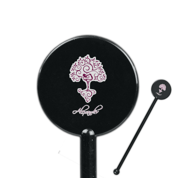 Custom Yoga Tree 5.5" Round Plastic Stir Sticks - Black - Double Sided (Personalized)