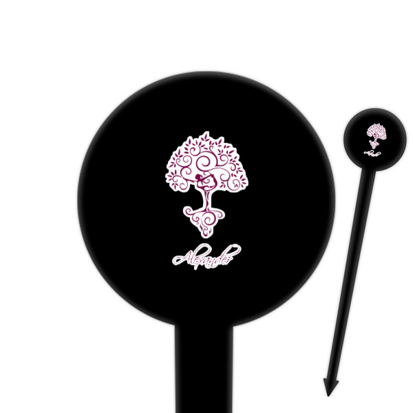 Custom Yoga Tree 6" Round Plastic Food Picks - Black - Single Sided (Personalized)