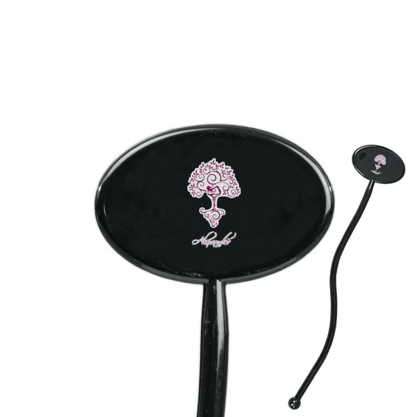 Custom Yoga Tree 7" Oval Plastic Stir Sticks - Black - Single Sided (Personalized)