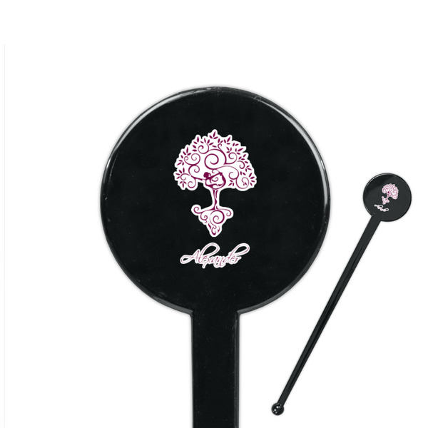 Custom Yoga Tree 7" Round Plastic Stir Sticks - Black - Single Sided (Personalized)