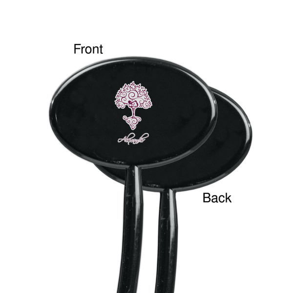 Yoga Tree Black Plastic 7" Stir Stick - Single Sided - Oval - Front & Back