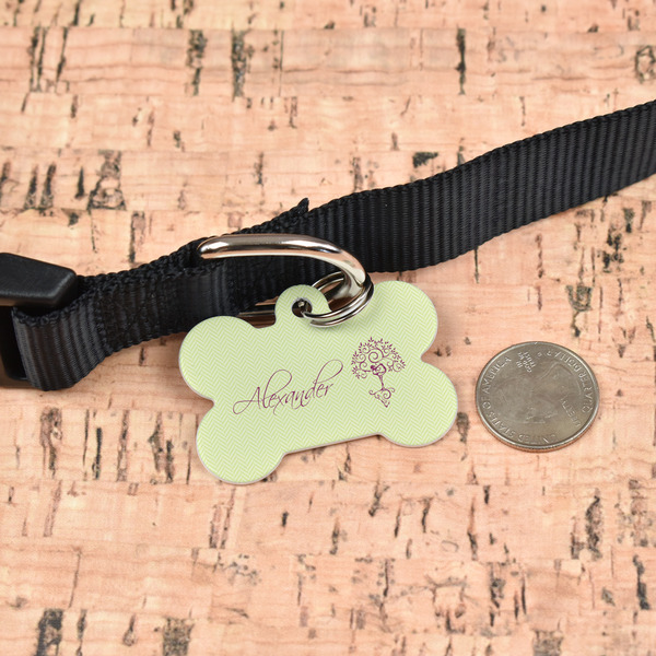 Yoga Tree Bone Shaped Dog ID Tag - Large - In Context