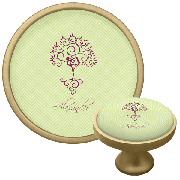 Custom Yoga Tree Cabinet Knob - Gold (Personalized)