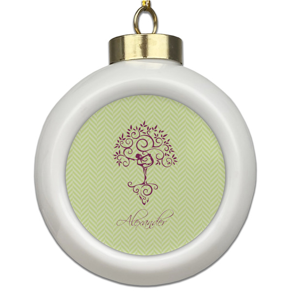 Custom Yoga Tree Ceramic Ball Ornament (Personalized)