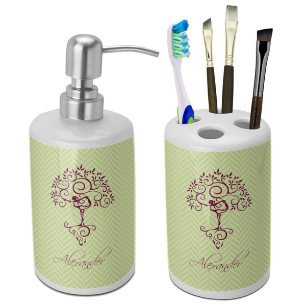 Custom Yoga Tree Ceramic Bathroom Accessories Set (Personalized)