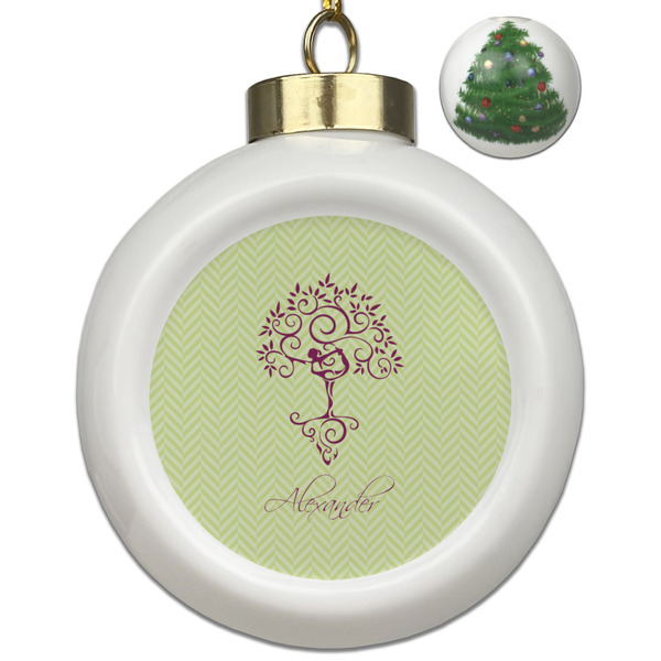Custom Yoga Tree Ceramic Ball Ornament - Christmas Tree (Personalized)