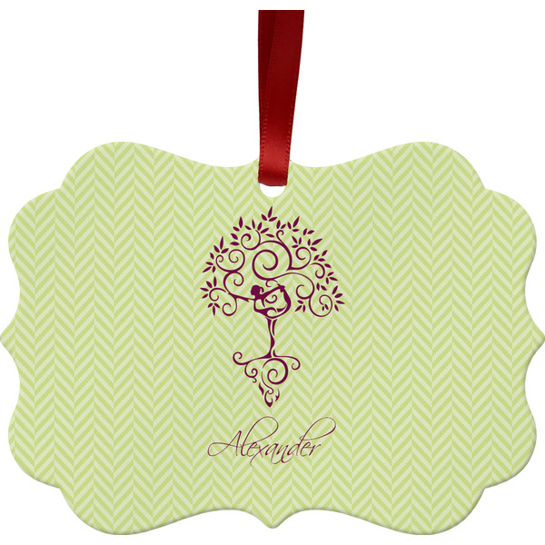 Custom Yoga Tree Metal Frame Ornament - Double Sided w/ Name or Text