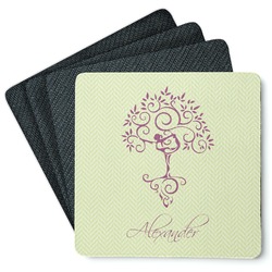 Yoga Tree Square Rubber Backed Coasters - Set of 4 (Personalized)