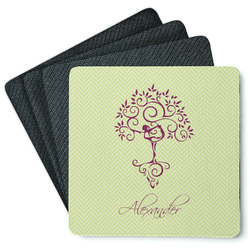 Yoga Tree Square Rubber Backed Coasters - Set of 4 (Personalized)