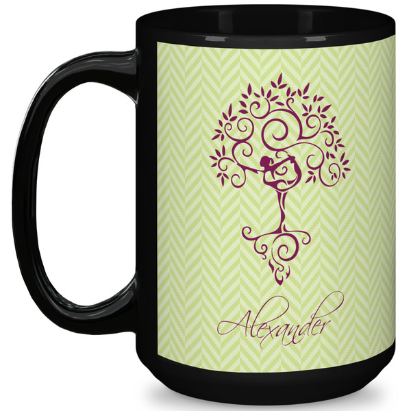 Custom Yoga Tree 15 Oz Coffee Mug - Black (Personalized)