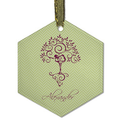 Yoga Tree Flat Glass Ornament - Hexagon w/ Name or Text