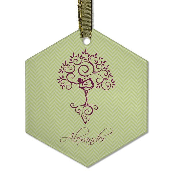 Custom Yoga Tree Flat Glass Ornament - Hexagon w/ Name or Text