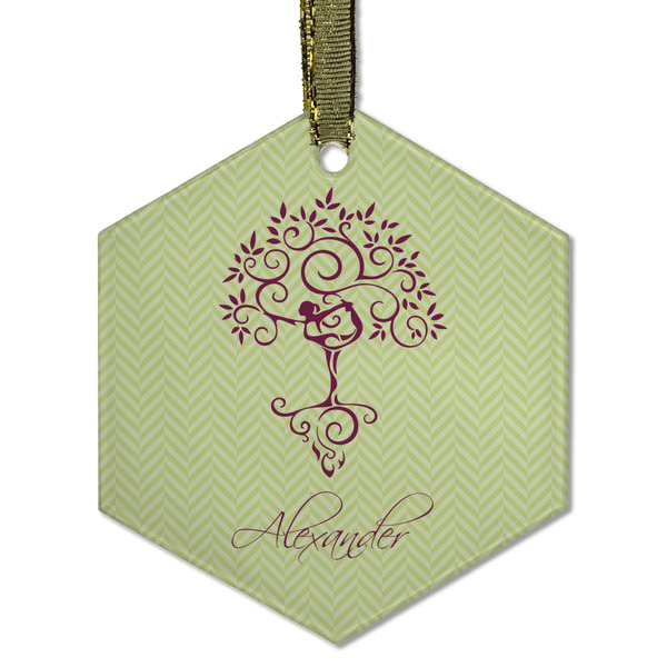 Yoga Tree Frosted Glass Ornament - Hexagon