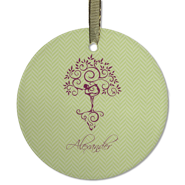 Custom Yoga Tree Flat Glass Ornament - Round w/ Name or Text