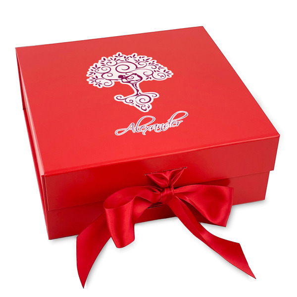 Custom Yoga Tree Gift Box with Magnetic Lid - Red (Personalized)