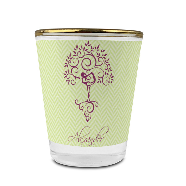 Yoga Tree Glass Shot Glass - With gold rim - FRONT