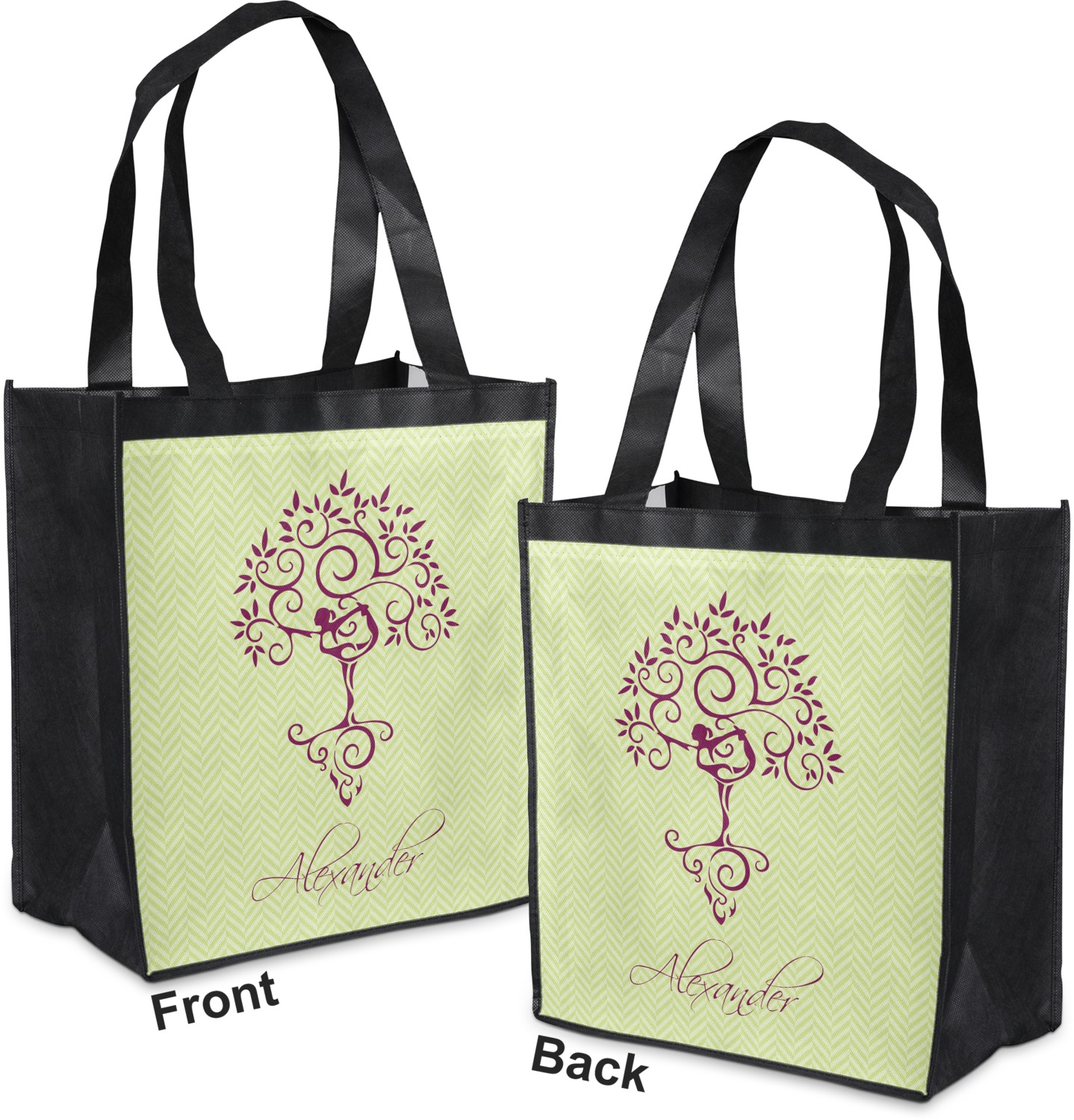 Personalized Yoga Tree Zippered Everyday Tote Front & Back 