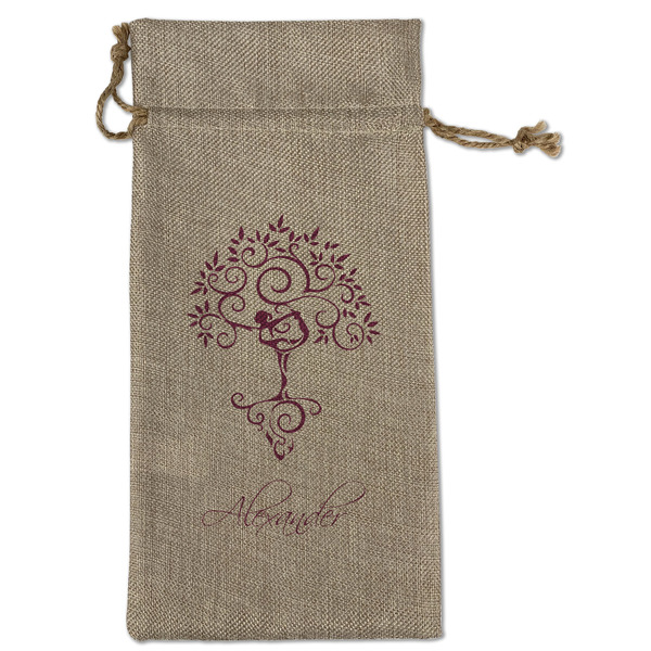 Custom Yoga Tree Large Burlap Gift Bag - Front (Personalized)