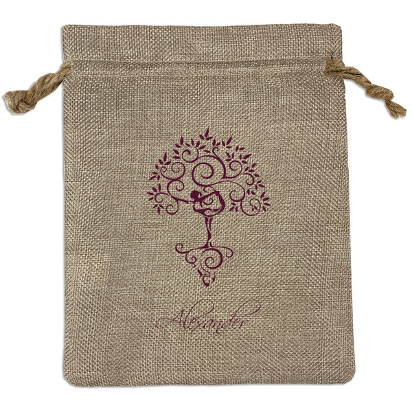 Custom Yoga Tree Medium Burlap Gift Bag - Front (Personalized)
