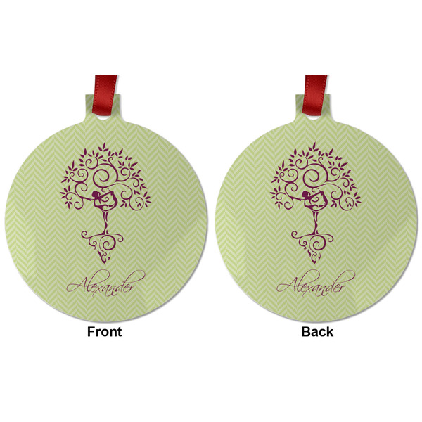 Yoga Tree Metal Ball Ornament - Front and Back