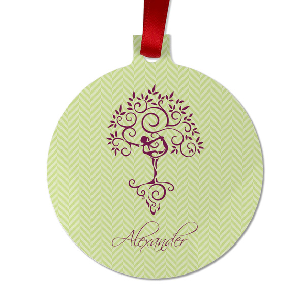 Custom Yoga Tree Metal Ball Ornament - Double Sided w/ Name or Text
