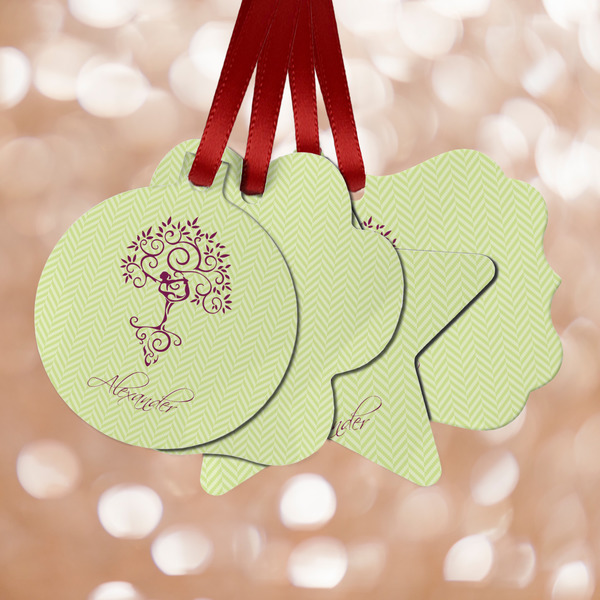 Custom Yoga Tree Metal Ornaments - Double Sided w/ Name or Text
