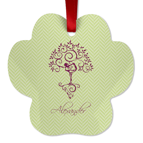 Custom Yoga Tree Metal Paw Ornament - Double Sided w/ Name or Text
