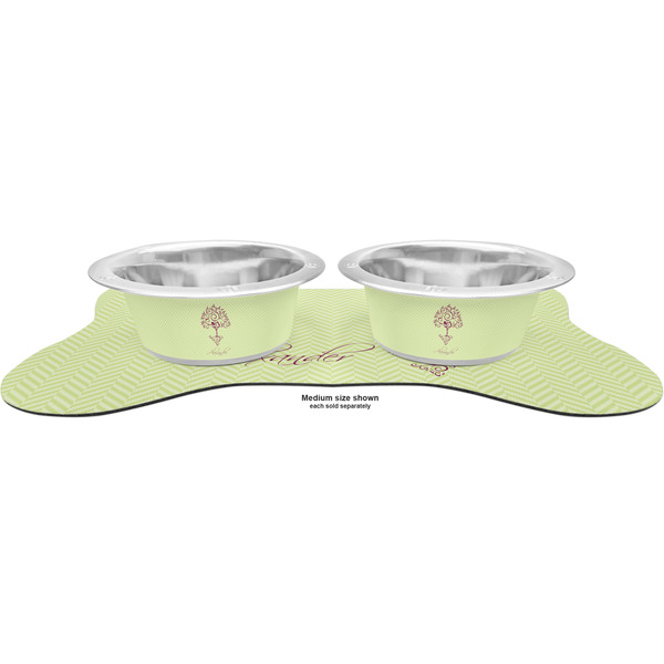 Yoga Tree Metal Pet Bowls - On Dog Bone Shaped Mat