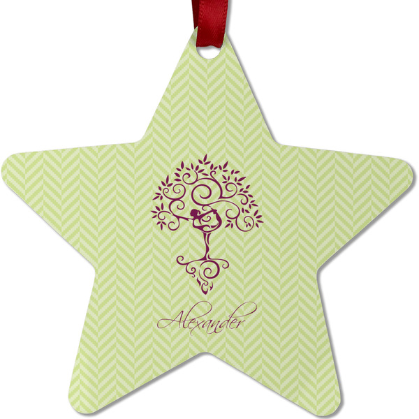 Custom Yoga Tree Metal Star Ornament - Double Sided w/ Name or Text