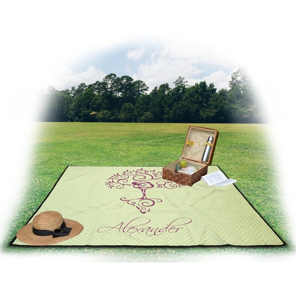Yoga Tree Picnic Blanket - with Basket Hat and Book - in Use