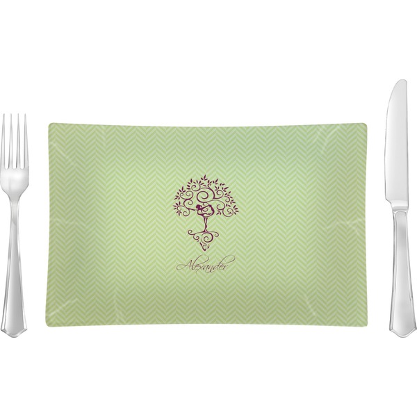 Custom Yoga Tree Rectangular Glass Lunch / Dinner Plate - Single or Set (Personalized)