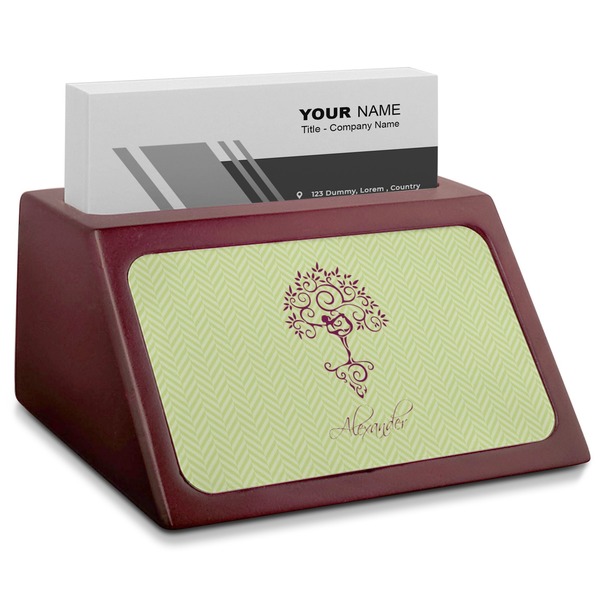 Custom Yoga Tree Red Mahogany Business Card Holder (Personalized)