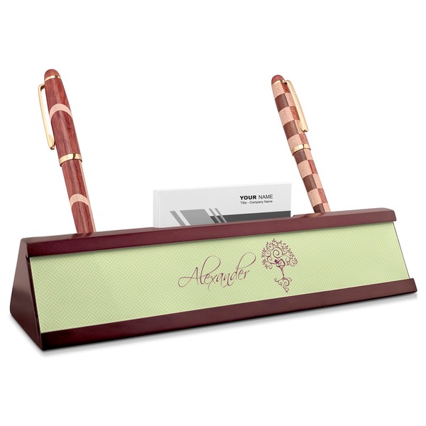 Custom Yoga Tree Red Mahogany Nameplate with Business Card Holder (Personalized)