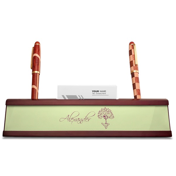 Yoga Tree Red Mahogany Nameplates with Business Card Holder - Straight