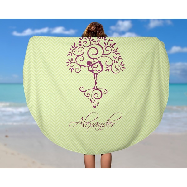 Yoga Tree Round Beach Towel - In Use