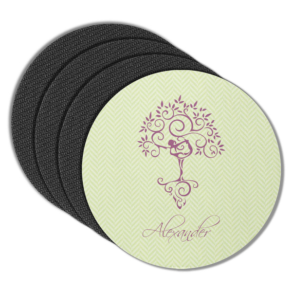 Custom Yoga Tree Round Rubber Backed Coasters - Set of 4 (Personalized)