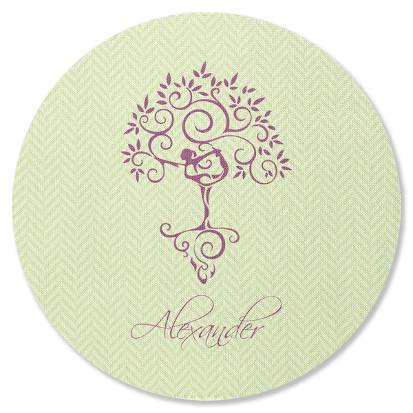 Custom Yoga Tree Round Rubber Backed Coaster (Personalized)