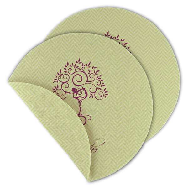 Custom Yoga Tree Round Linen Placemat - Double Sided - Set of 4 (Personalized)