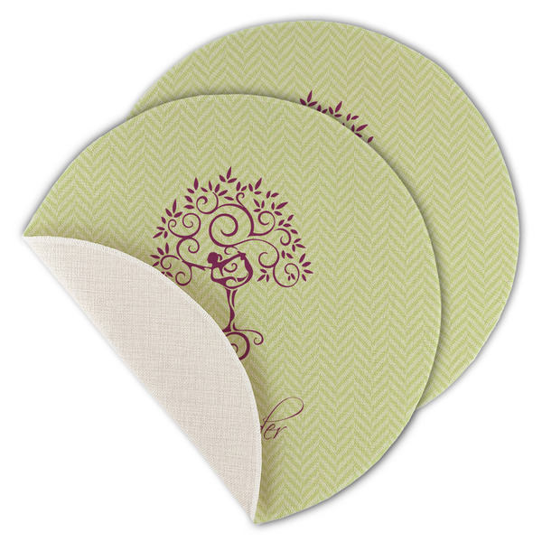Custom Yoga Tree Round Linen Placemat - Single Sided - Set of 4 (Personalized)